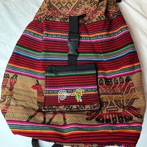 Peruvian Andean Fabric Backpack Multicolored - Peru Logo Design Front Pocket